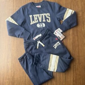 Levi's Crewneck Sweatshirt Boys Small 8-10 Sweatpants 2 Pc Set Navy Blue Varsity